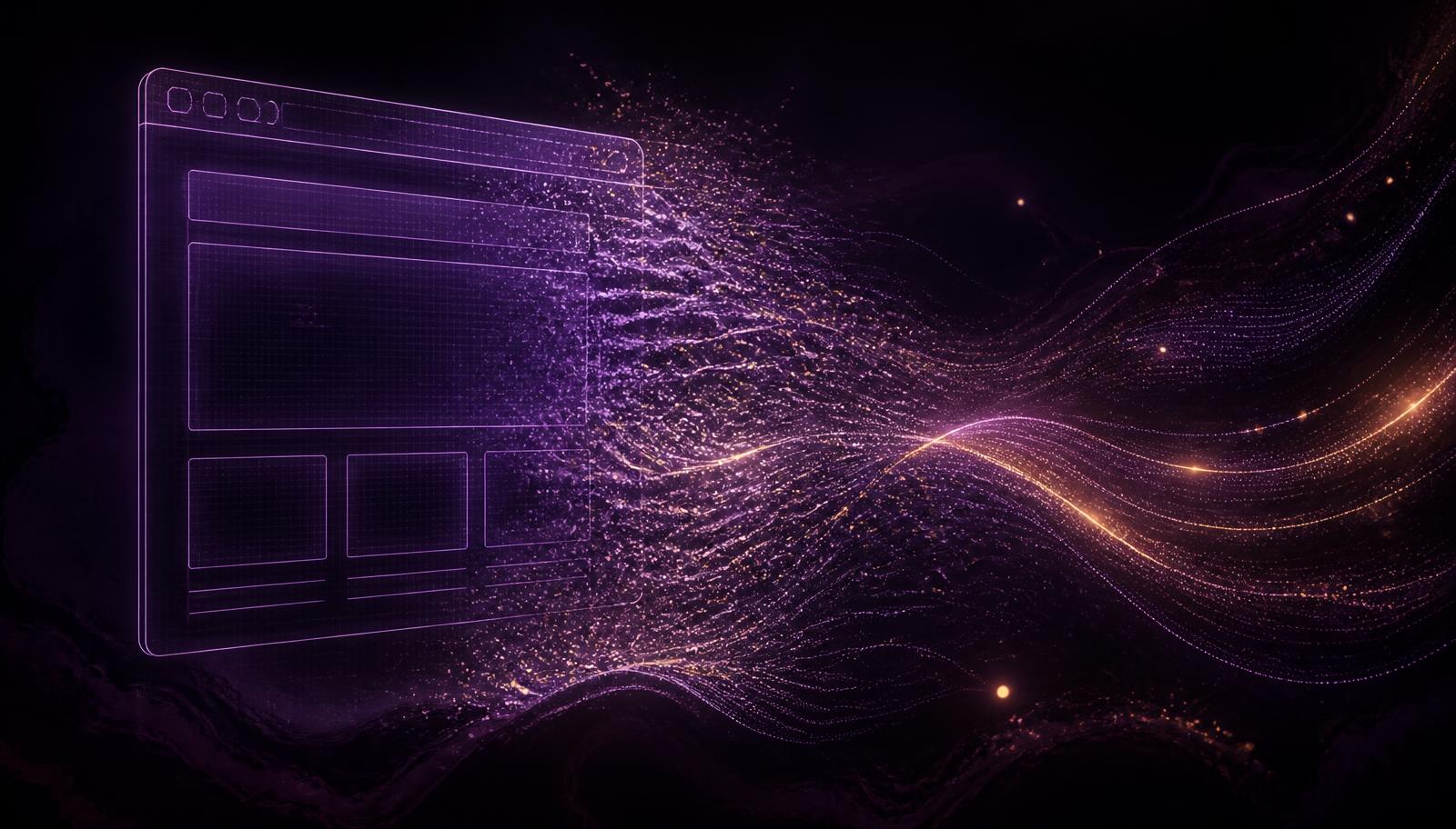Abstract illustration of a legacy website layout dissolving into structured data streams
