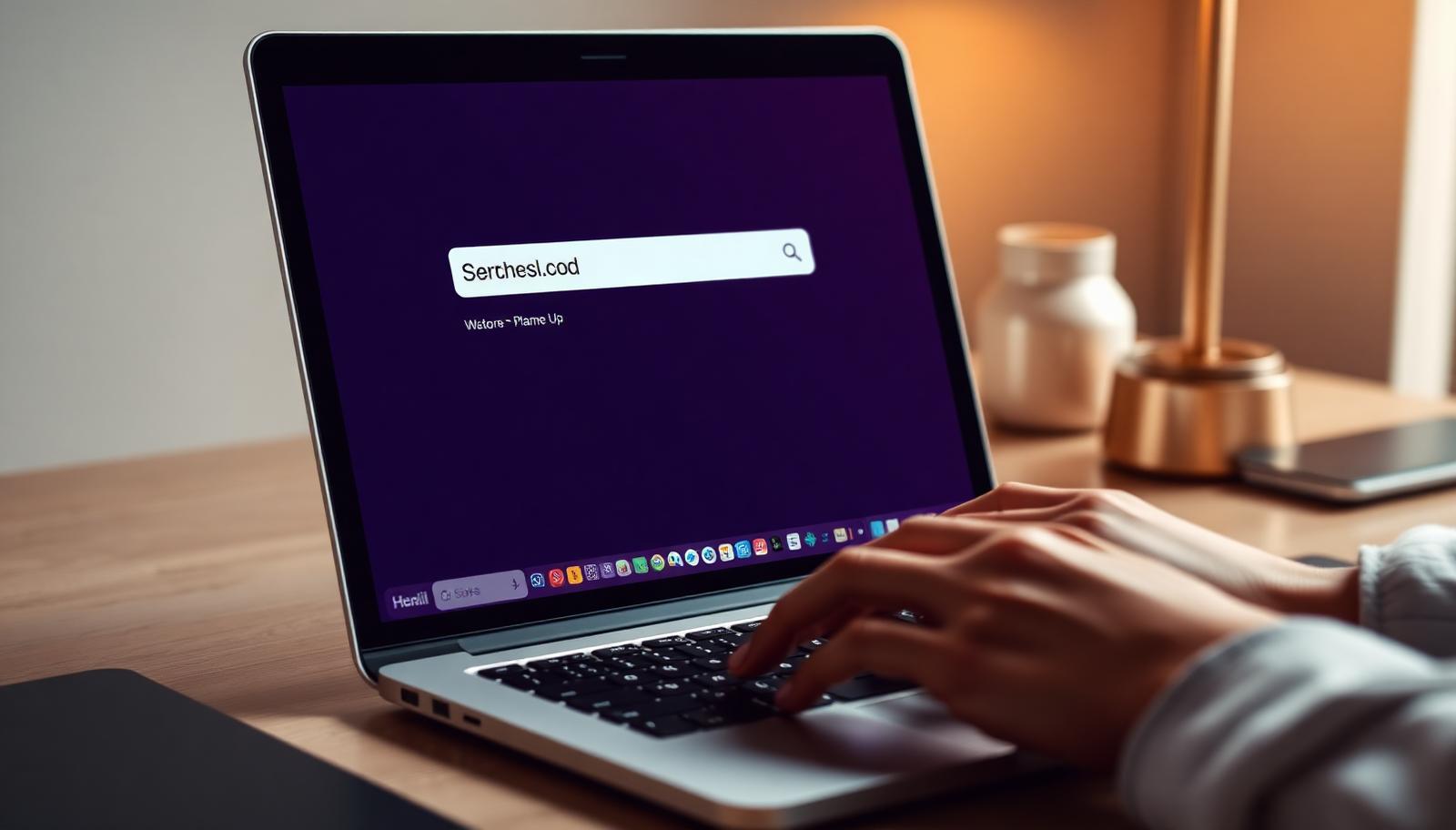 Person searching for an available domain name on a laptop
