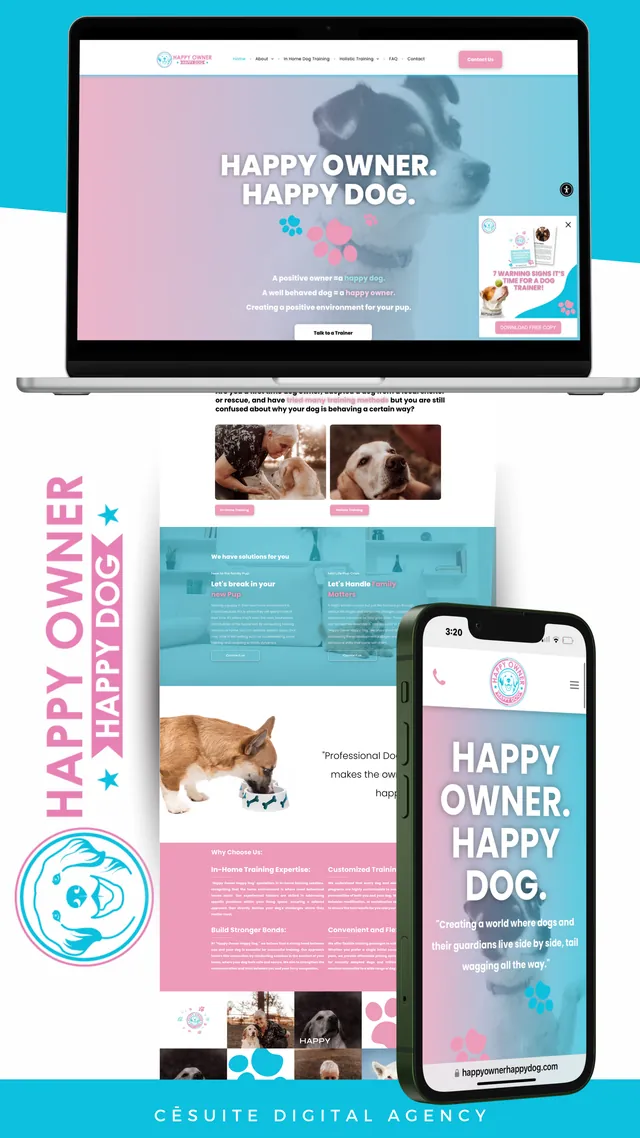 Happy Owner Happy Dog website designed by CēSuite Digital