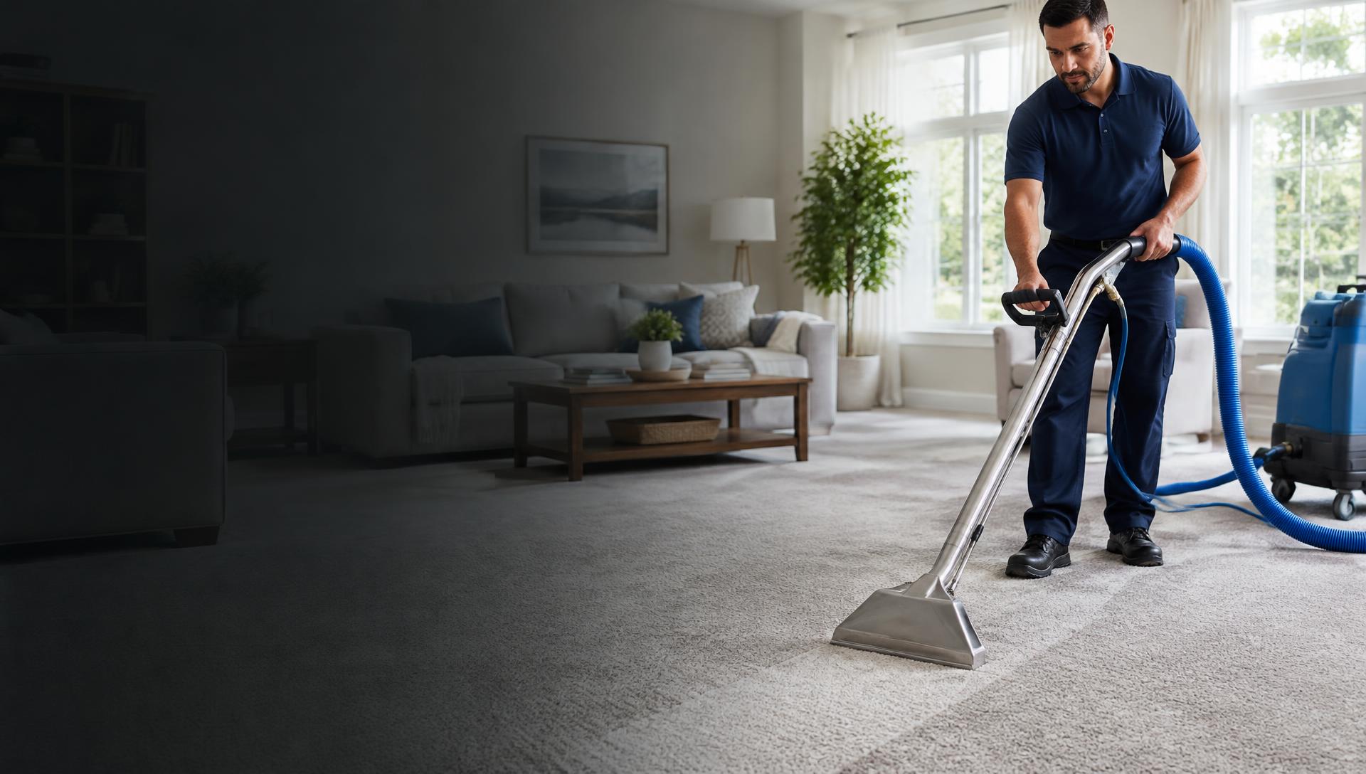 Professional carpet cleaners team at work